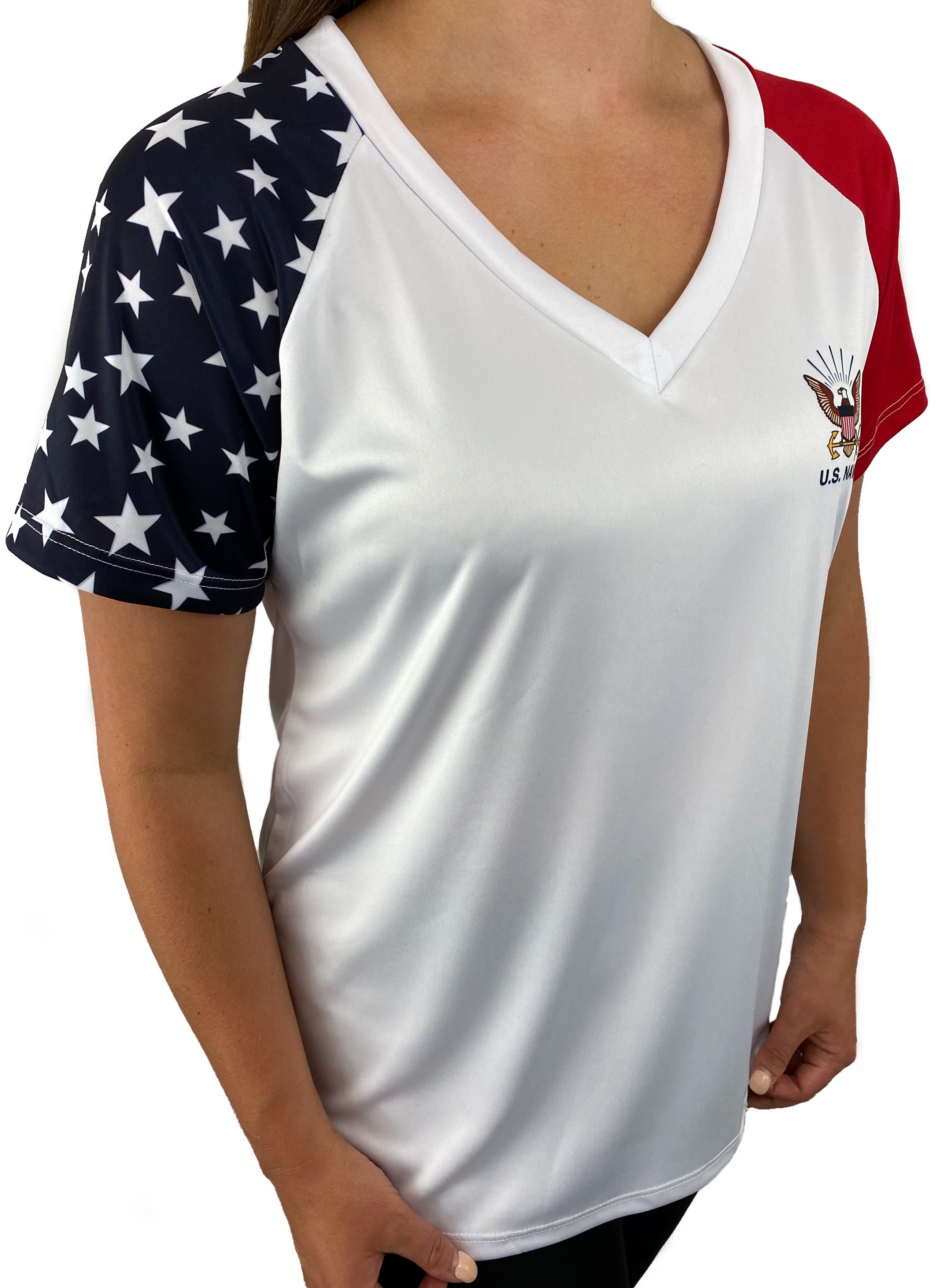 Womens Supreme Louisiana LA Vintage Athletic Navy Sports Design V-Neck  T-Shirt