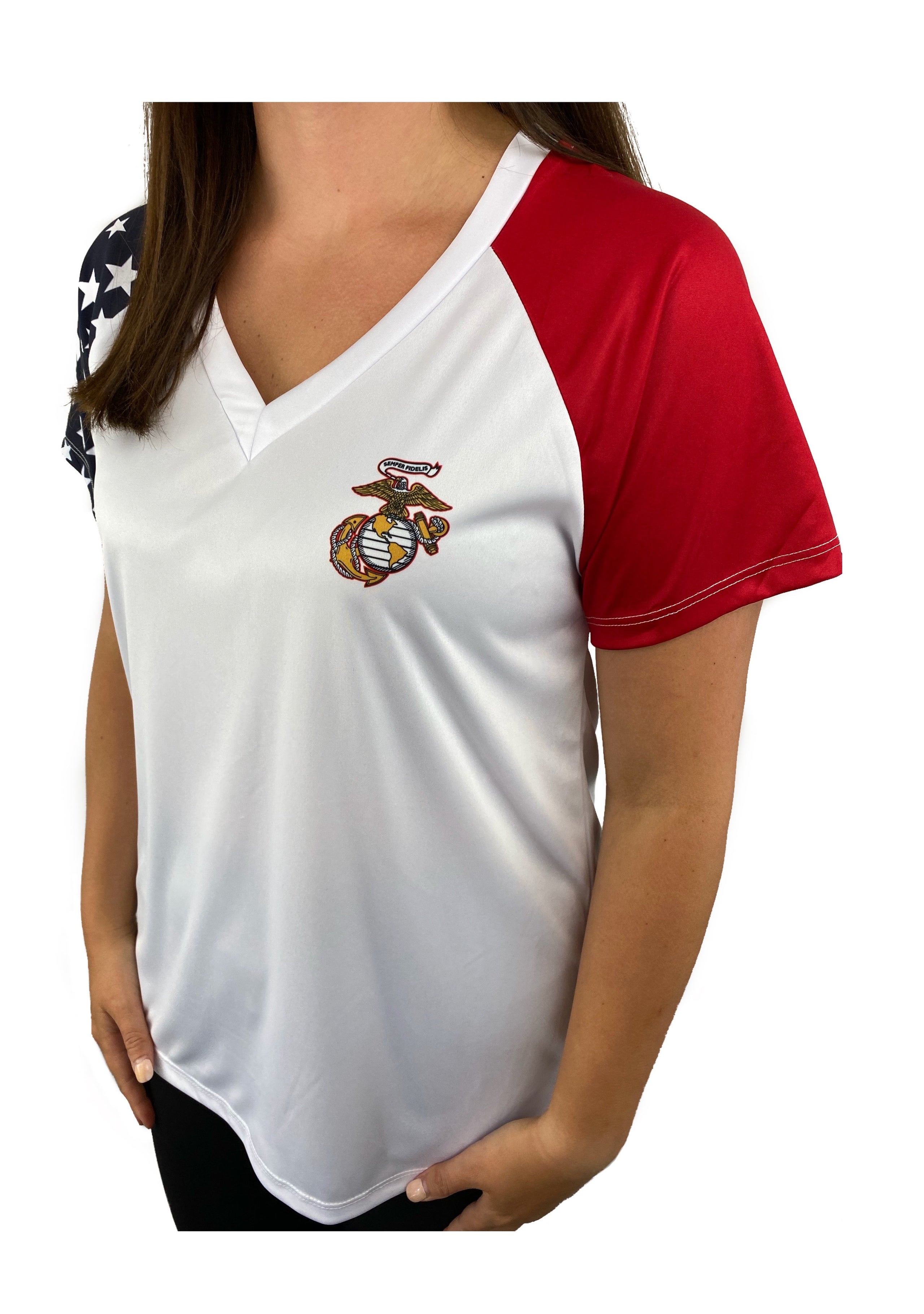 | V US Neck Patriotic Sport Sport Marine AE Corps Womens AE Shirt